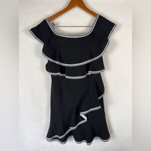 Rebecca Vallance Black Ruffle Off-Shoulder Dress Size 8